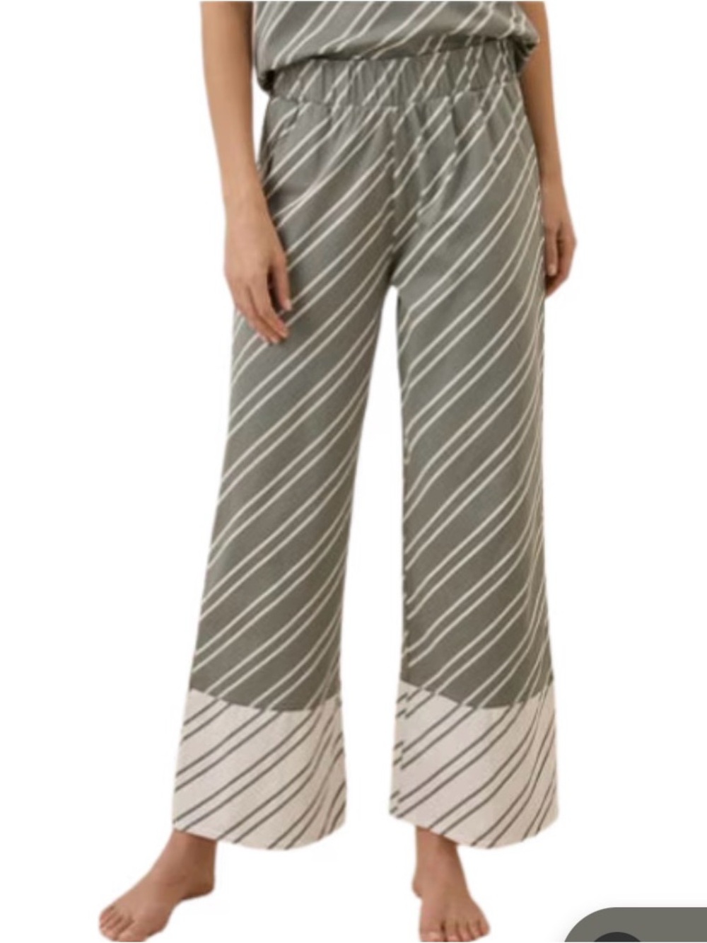 Pact Organic Cotton Staycation Pant Beach Glass Stripe Olive Large Wide Leg